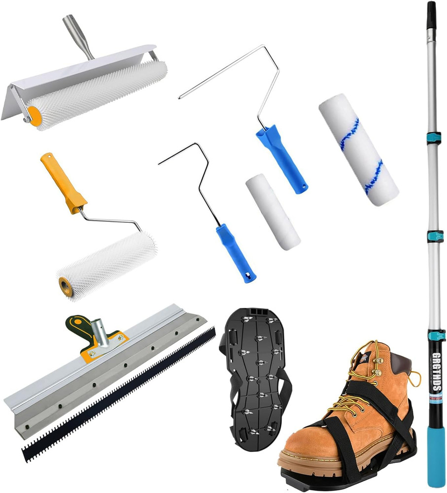 Self Leveling Cement Tool Kit,Professional Epoxy Floor Kit Tools with Spiked Rol
