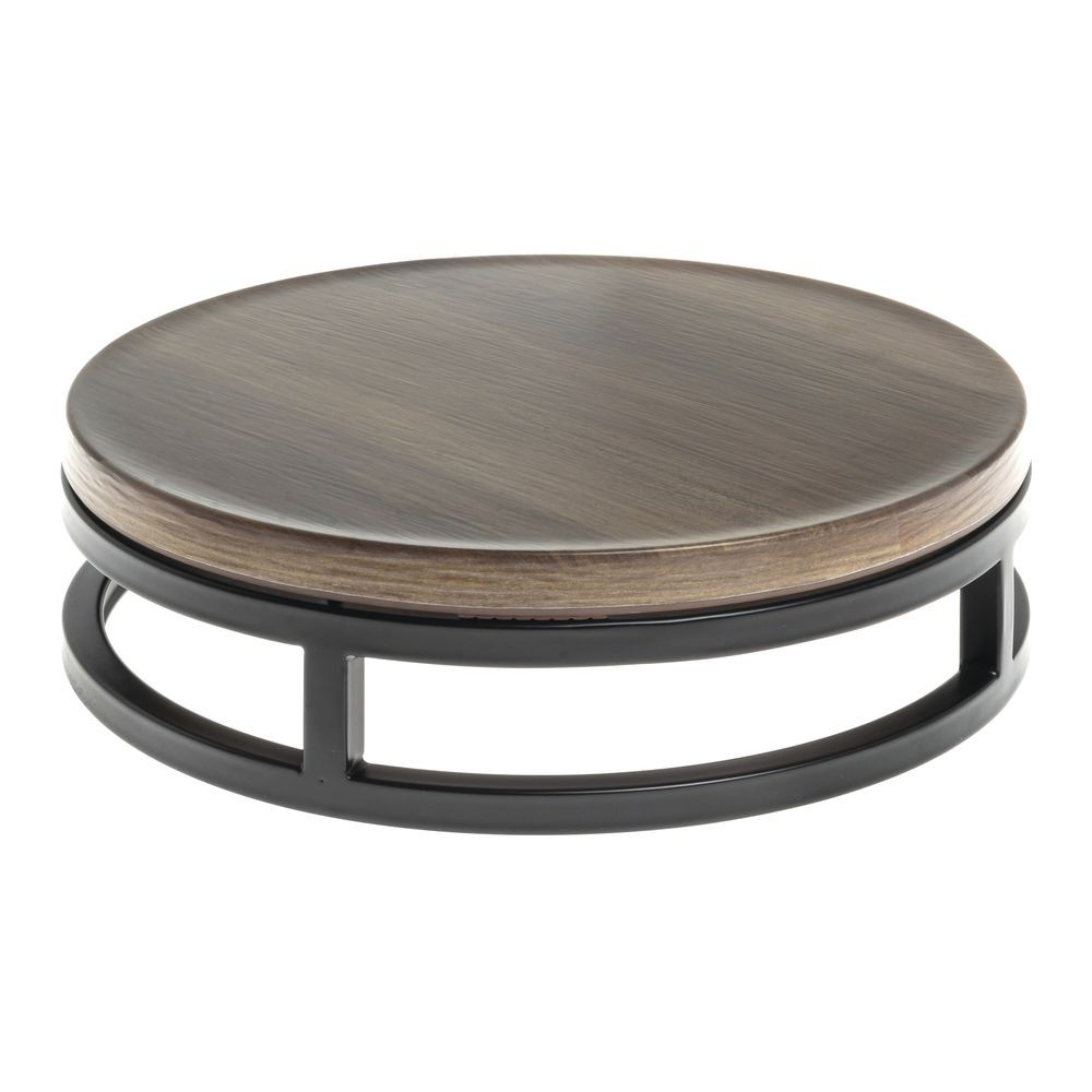 Hubert®  Black Small Riser with Acacia Top  - 11 1/5"Dia x 3 1/5"H
