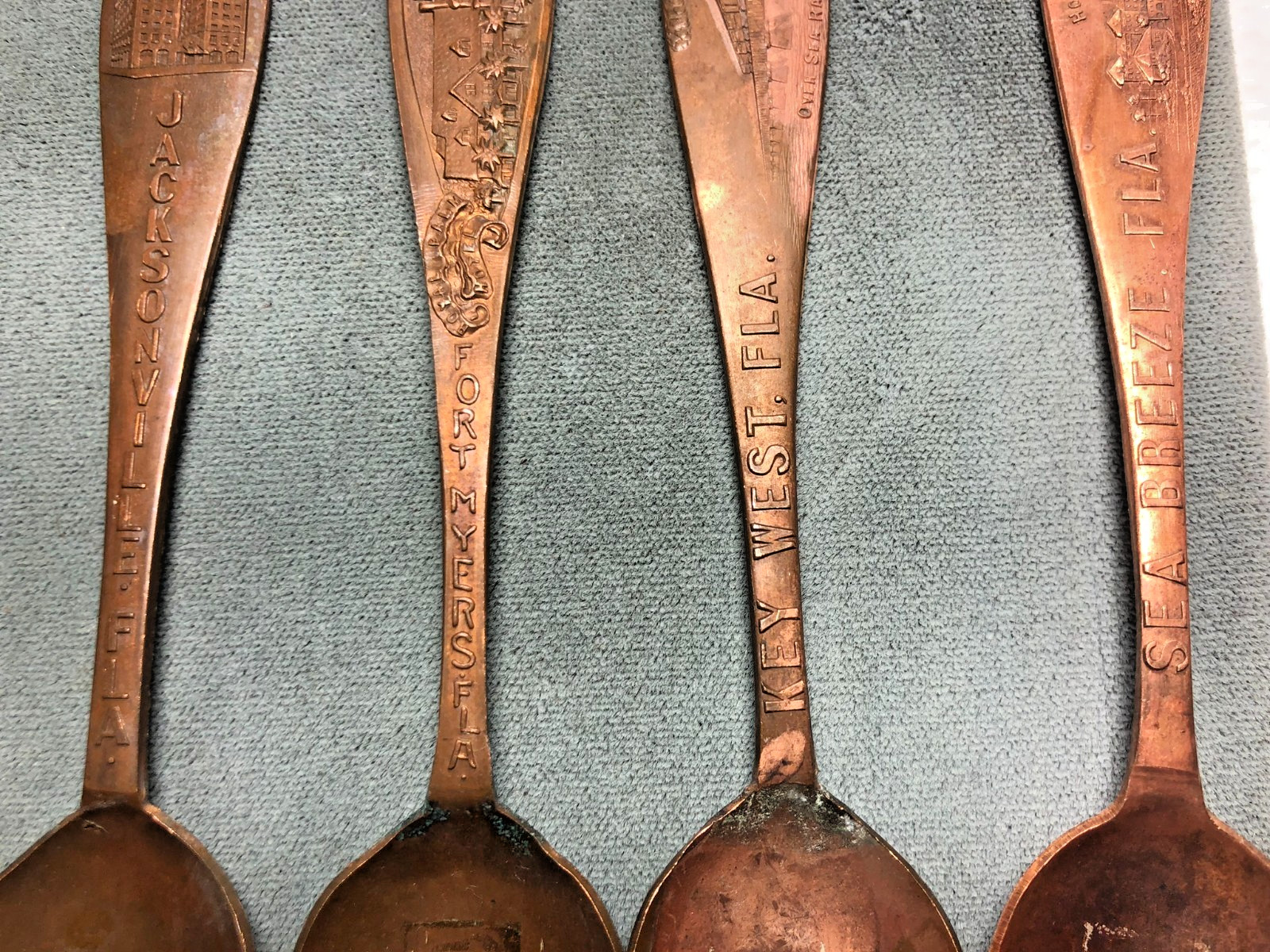 Vintage 1900's Florida Souvenir Copper Spoons Old Hotels - Lot of 6