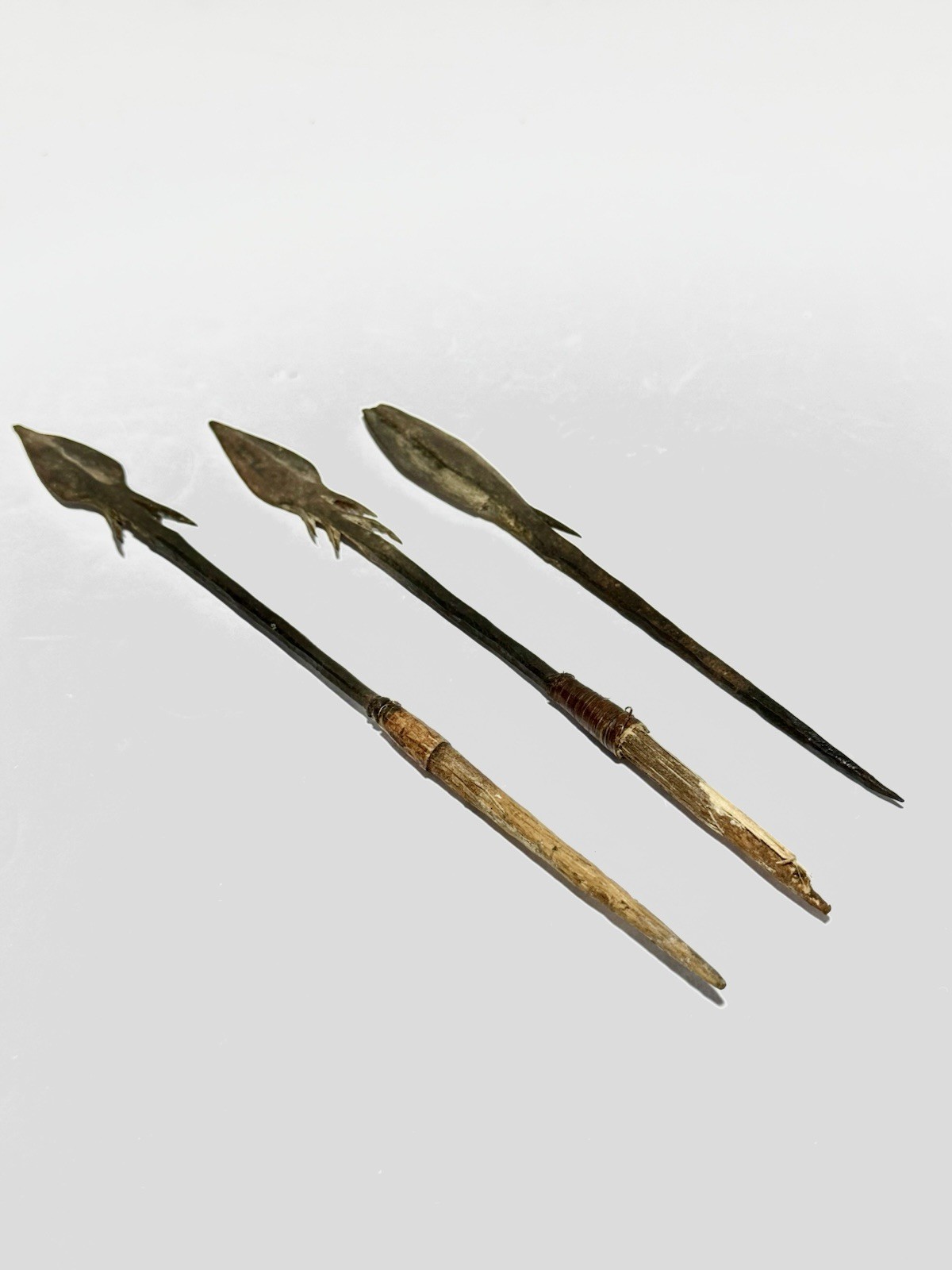 Antique African Spears Tribal Weapons Wood & Iron 3-Piece Set