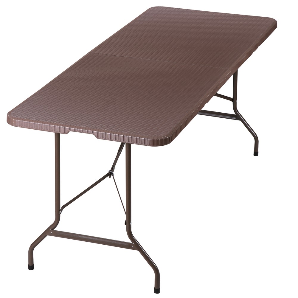 6ft Folding Table Portable Foldable Card Table Fold-in-Half Utility Table Brown