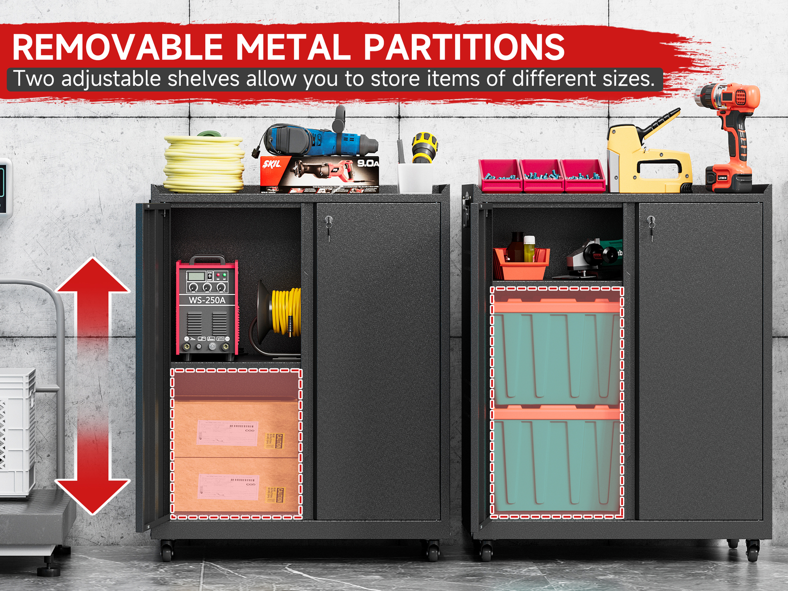 Metal Storage Cabinet W/ Adjustable Shelves Garage Storage Cabinet Tool Cabinet