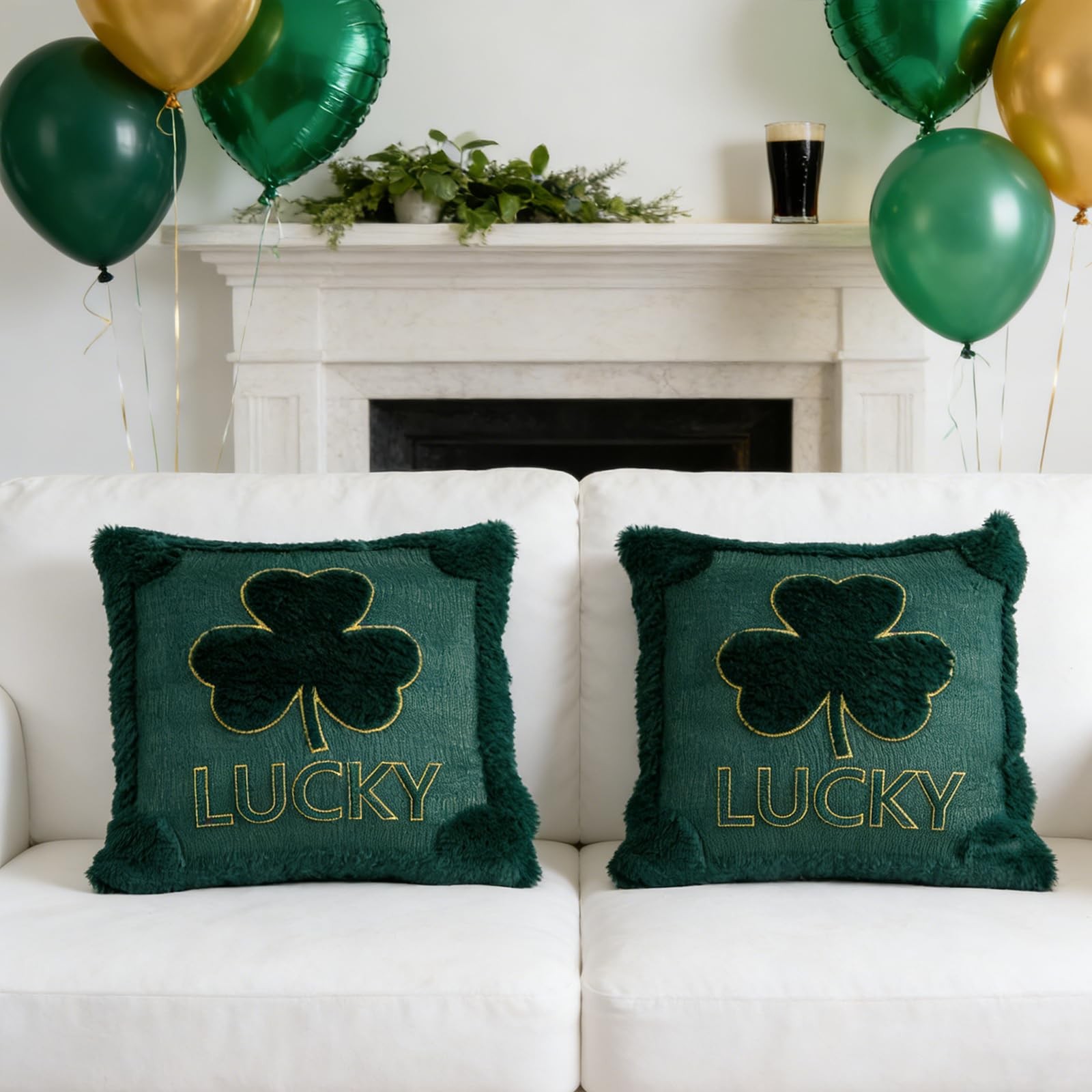 RumonZS St Patricks Day Shamrock Throw Pillow 1" x (Pack of 2), Green