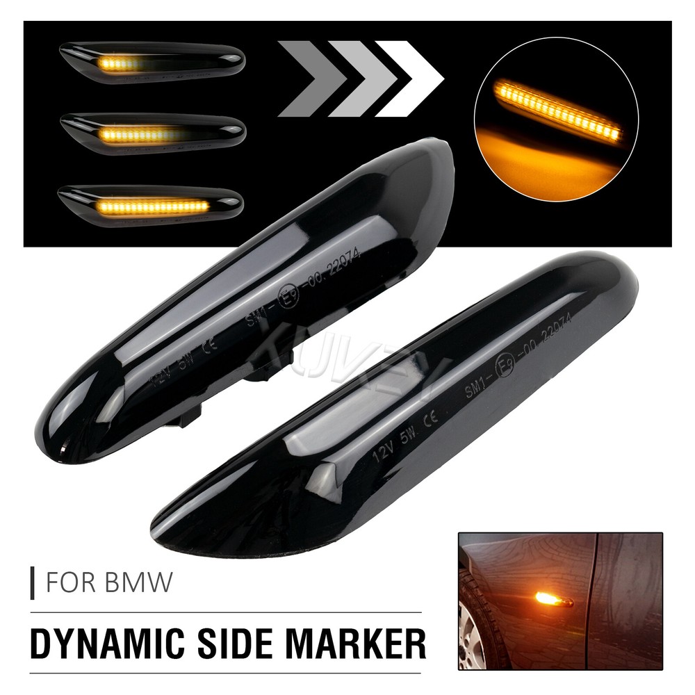 For BMW E60-E82-E83-E92-E90-E46 Led Side Marker Turn Signal Lights Dynamic Smoke
