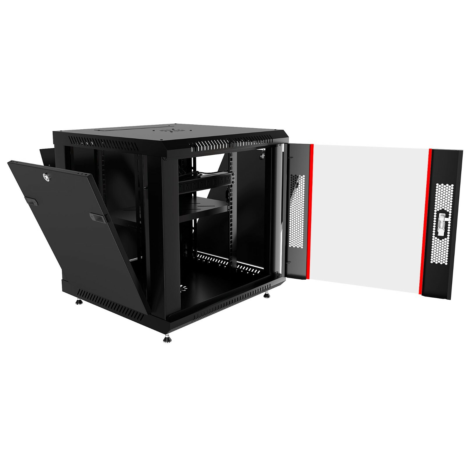 12U Server Rack Locking Network Cabinet Data Enclosure with PDU-Feet-Fan-Shelf