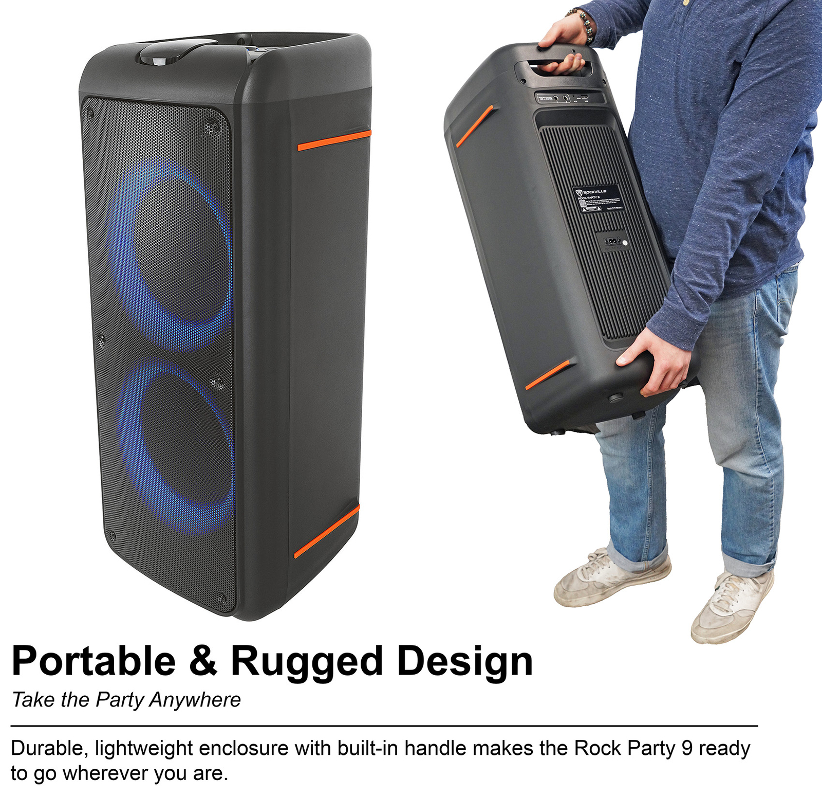 Rockville ROCK PARTY 9 Dual 8" Home/Portable Bluetooth Speaker Deep Bass+Effects