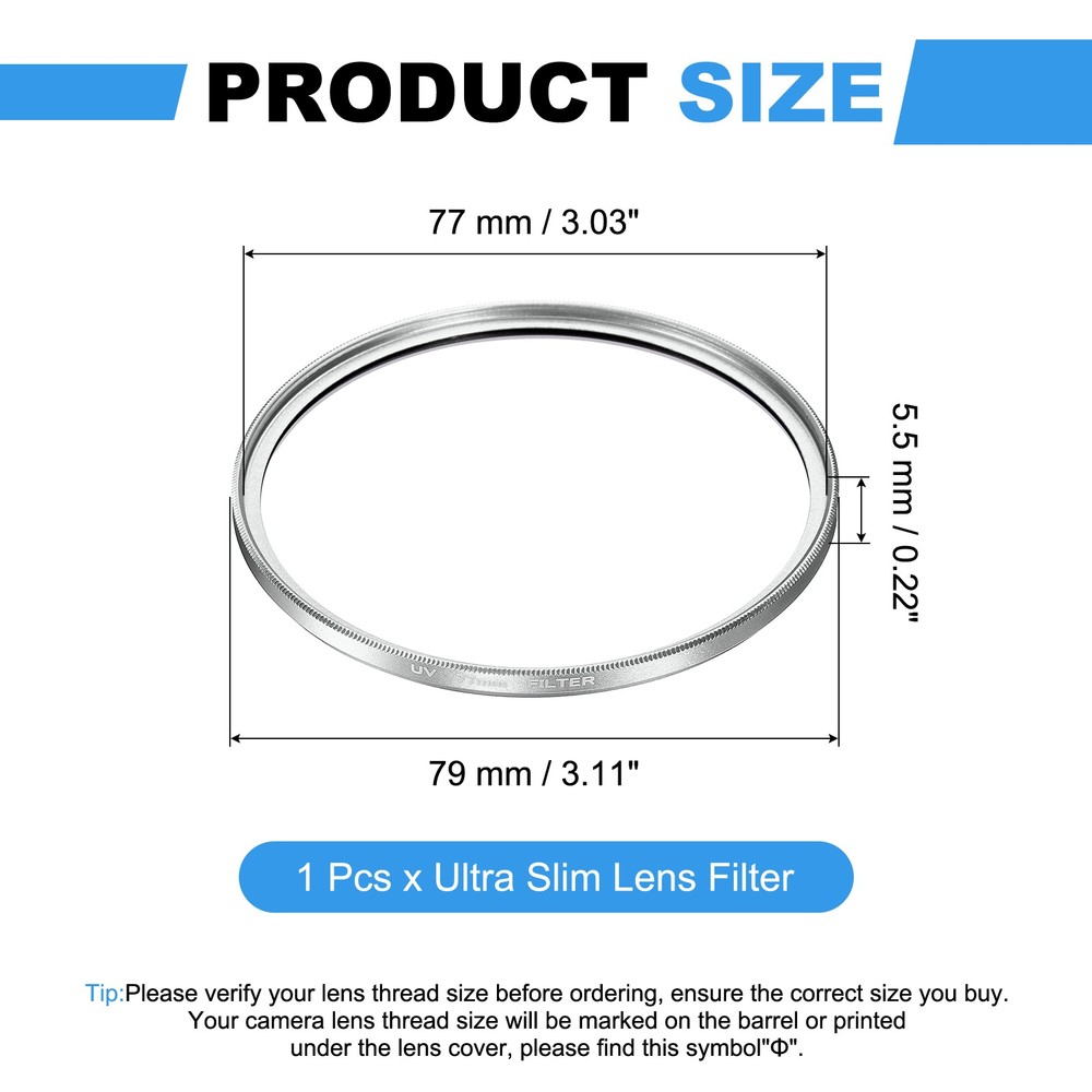 77mm Ultra Slim Lens Filter Multi Coating Camera Len Filter, Silver