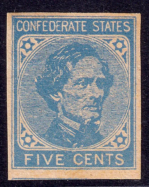 US Scott Confederate 7, 1862 Davis, 5c blue, UNUSED NG *Facsimile*