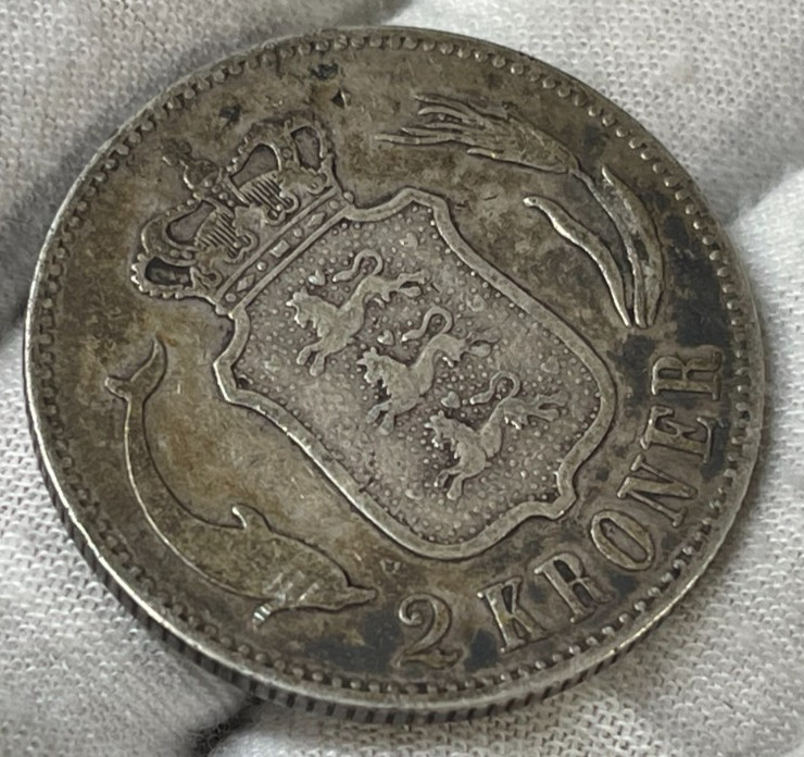 1875 Denmark 2 Kroner Silver Coin High Value
