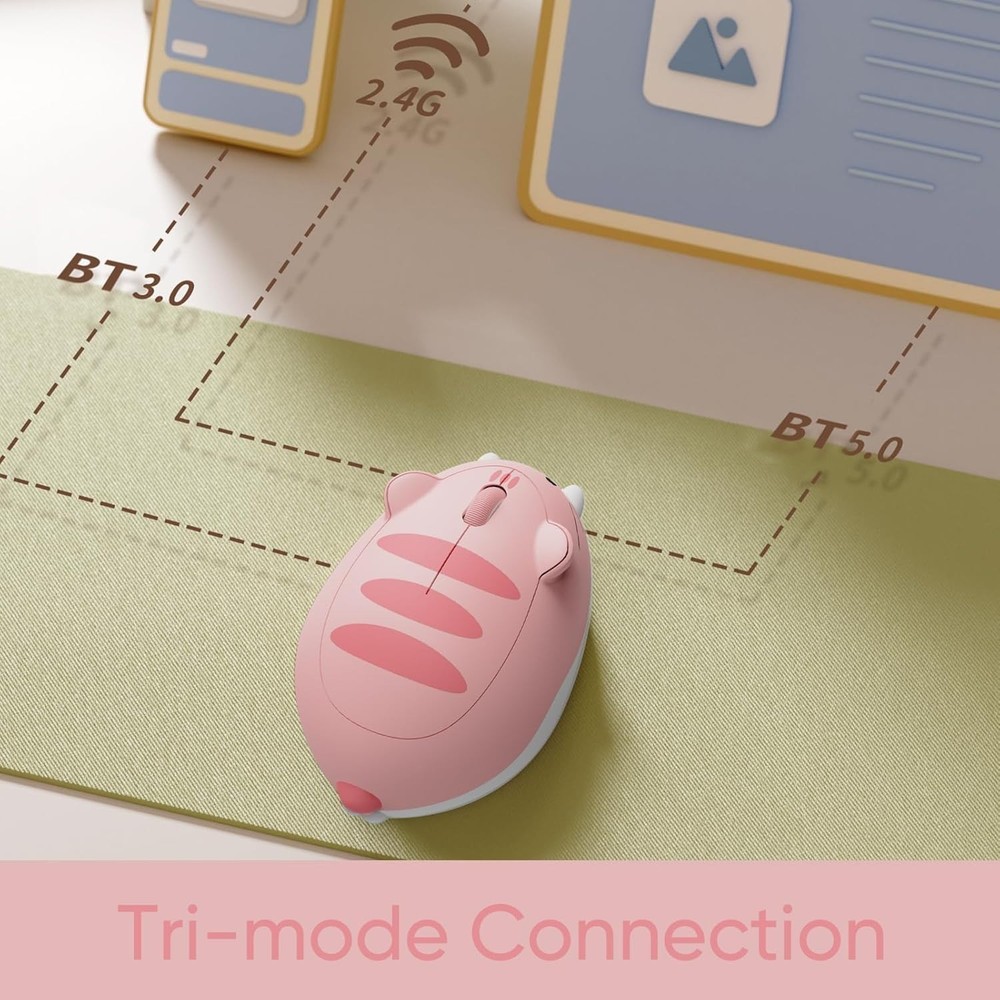 Akko Cat Theme Wireless Gaming Mouse Pink Tri-Mode Bluetooth 2.4G
