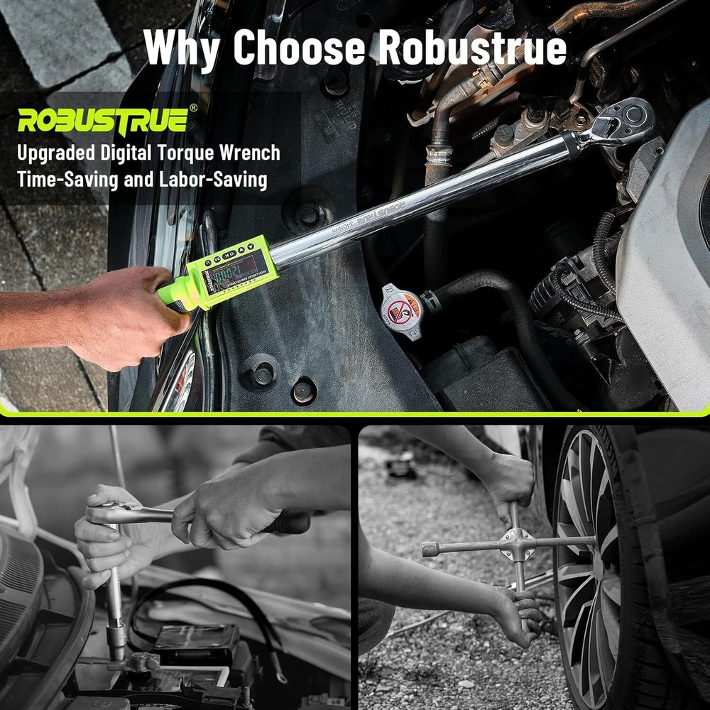 Electronic Torque Wrench with Buzzer & LED, 500 Data Memory 1/2-Inch Drive