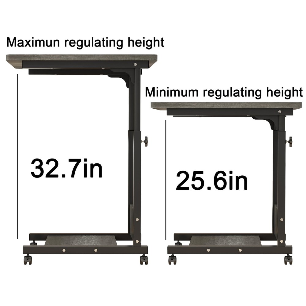 Adjustable Height C Table Sofa Side Bedside Table with Wheels, Hospital Bed T...