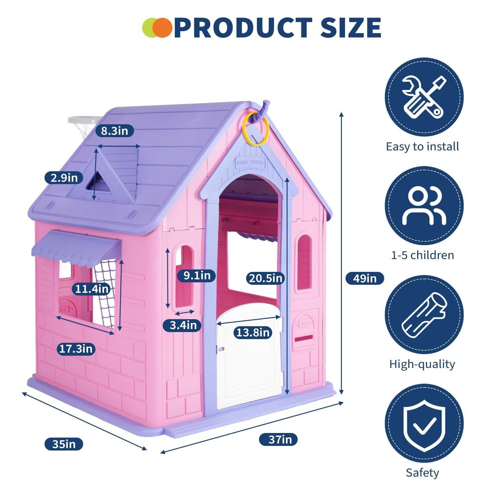 Kids Cottage Playhouse Indoor Outdoor Magnetic Dartboard Basketball Ring Toss So