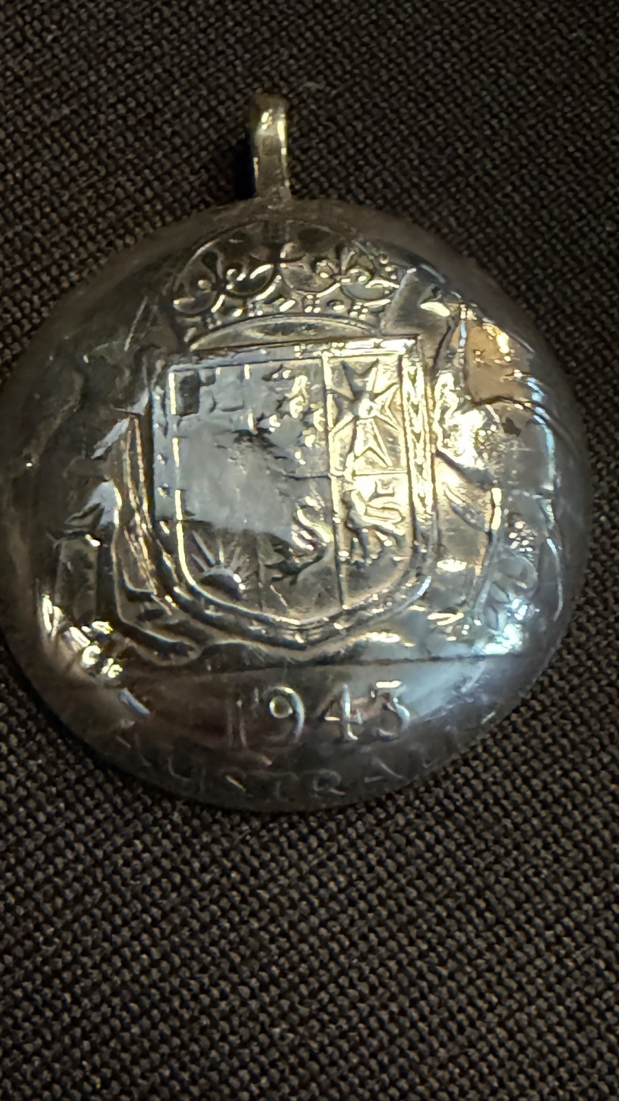 1943 Austrailian Sterling Silver Florin made into a Pendant