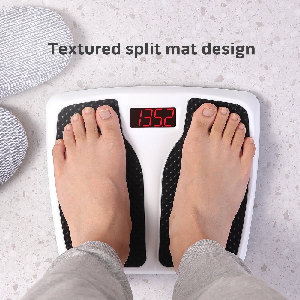 Split Mat Digital Scale, 400 lbs Capacity, LED Display, Black and White