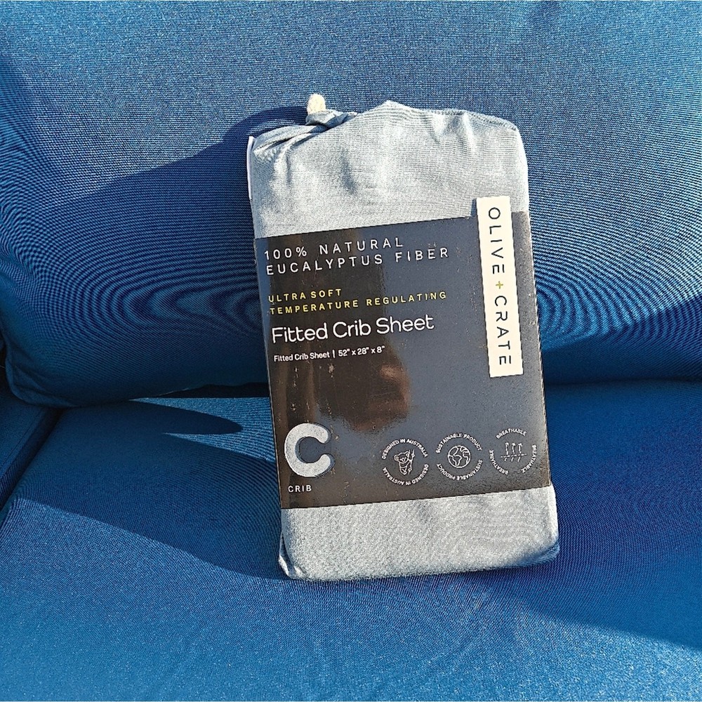 Olive Crate - 100% Eucalyptus Basalt Blue Fitted Crib Sheet