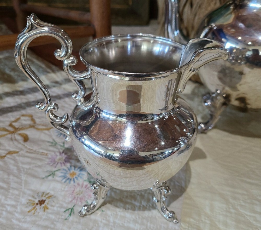 VINTAGE 3-PIECE TEA SET 1900's BIRMINGHAM SILVER CO. (BSC) SILVER COPPER