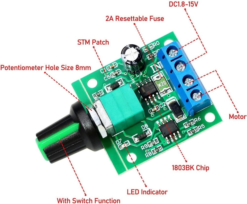 2pcs PWM Low Voltage DC Motor Speed Controller 1.8V-12V, 2A Adjustable Switch