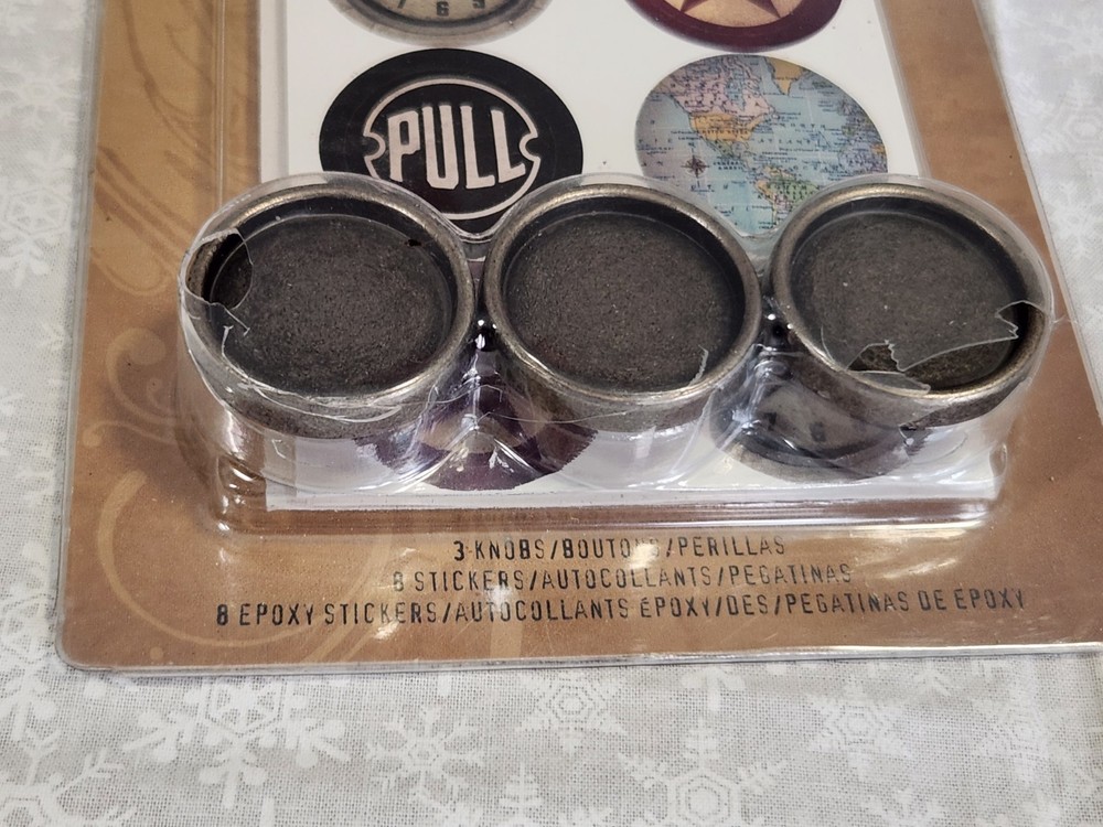 Tim Holtz Idea-ology Custom Knobs metal pull hardware art stickers epoxy 