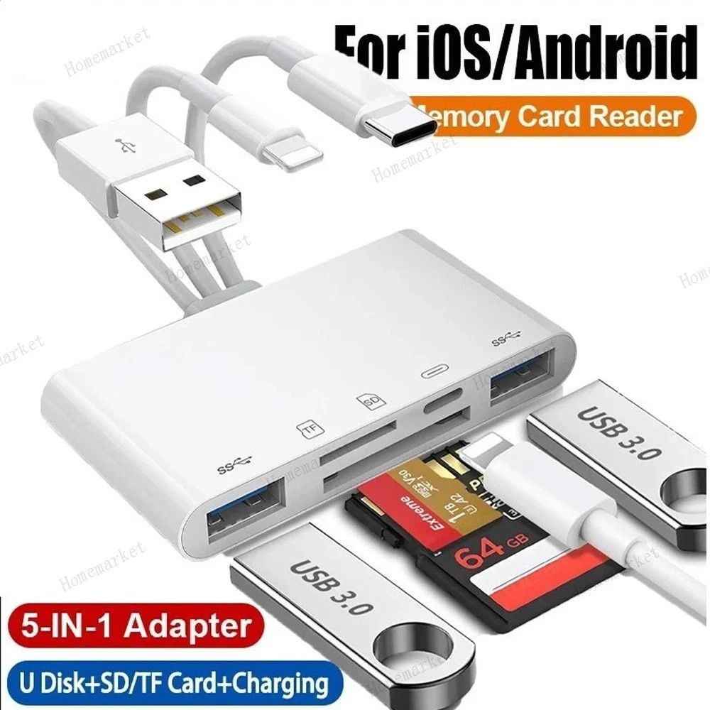 5 in 1 Memory Card Reader USB 3.0 OTG Adapter SD Card Reader For iPhone/iPad