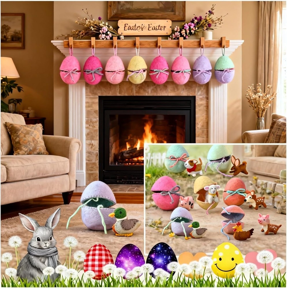 Surprise Easter Egg from Wool Felt,Handmade Felt Easter Egg with Hidden Toy,Reus