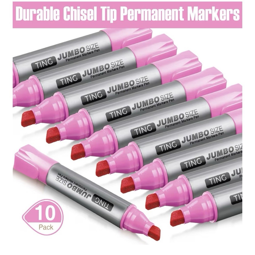 10 Pack Jumbo Permanent Markers Bulk Large Chisel Tip Permanent Markers Pink