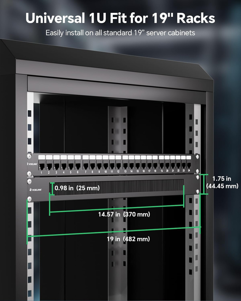 1U Metal Brush Patch Panel 2-Pack for Server Rack Cable Management