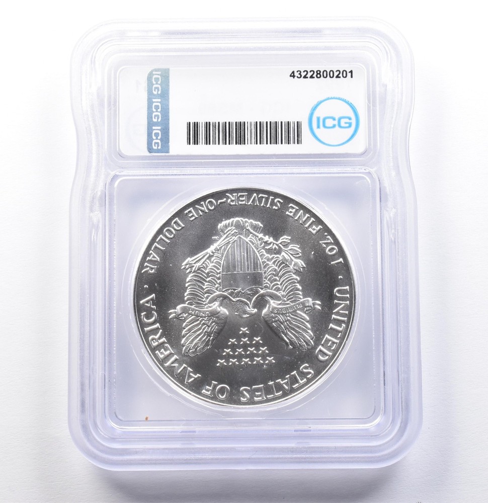 1992 American Silver Eagle Struck Thru MS69 ICG *2462