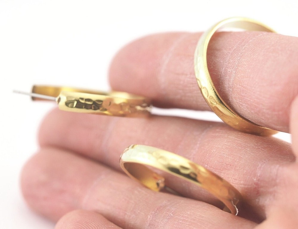 1 pair Hoop round earrings stud base raw brass round earring Posts, 35mm 4270