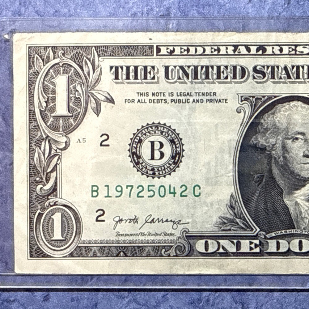 $1 One Dollar Bill Misprint Ink Bleed Transfer Error mostly left side