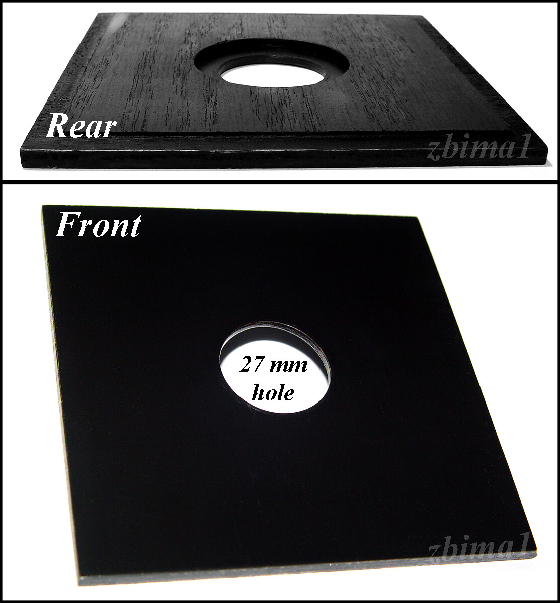 1 LENS BOARDS 4" x 4" for Enlarger Beseler - 27mm, or 39mm, or 50mm hole /Black