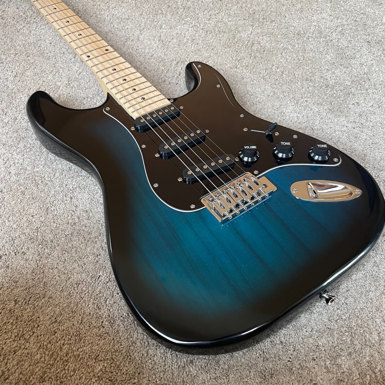 Full-Size Dark Blue Strat Style Electric Guitar Package with Gig Bag and More