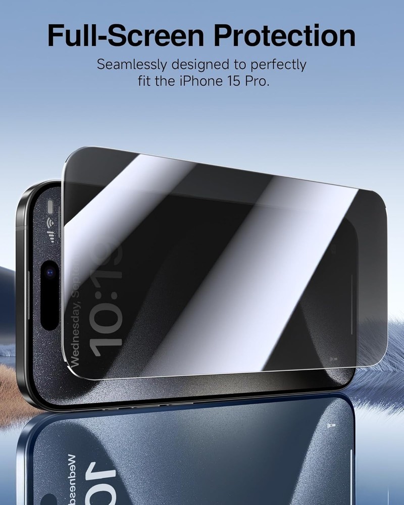SMARTDEVIL 2 Pack for iPhone 15 Pro Privacy Screen Protector, Military Grade Sha