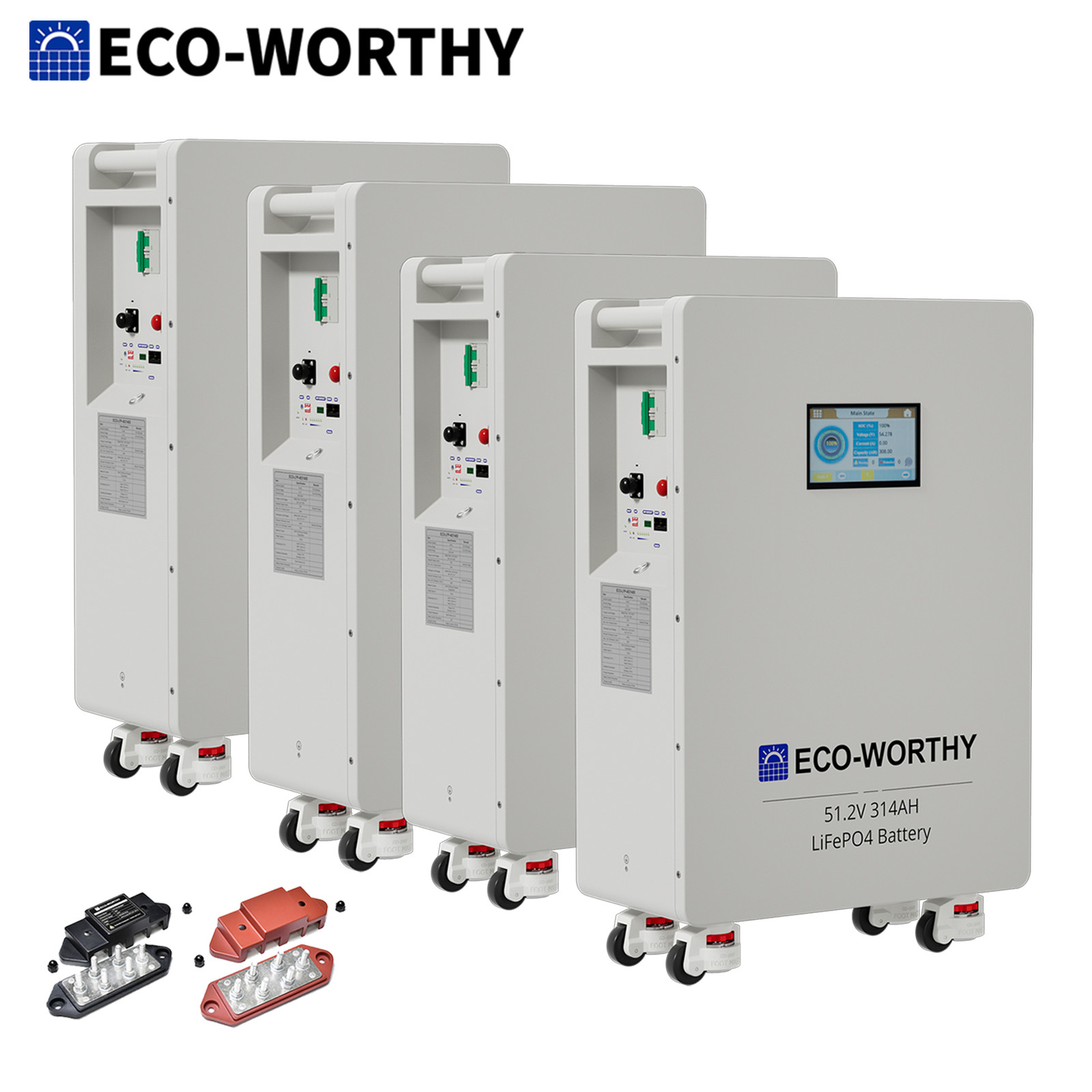 ECO-WORTHY 4Pack 48V 314AH (64.3kWh) LiFePO4 Battery Vertical Standing Backup