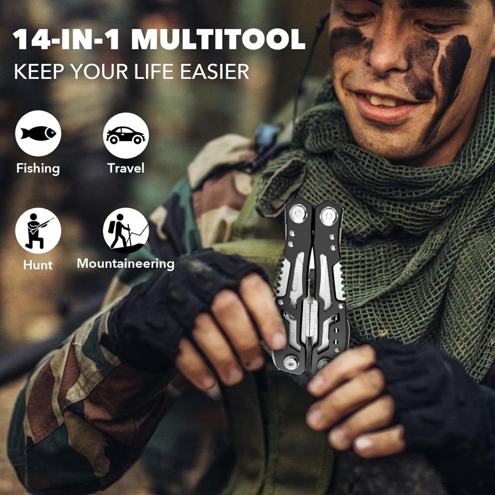 Compact Multitool with Locked Safety Feature - Perfect for Camping & Hiking