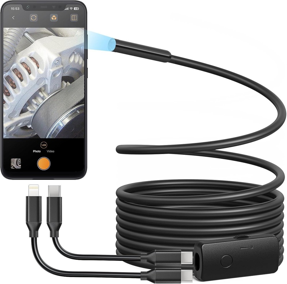 USB Endoscope Camera with 8 Adjustable LED Lights Fit for iPhone and Android