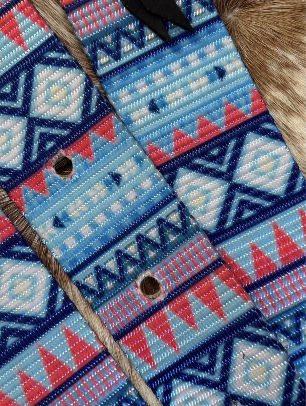 Blue Aztec Design Nylon Western Saddle Cinch Tie Strap & Off Billet SET Tack