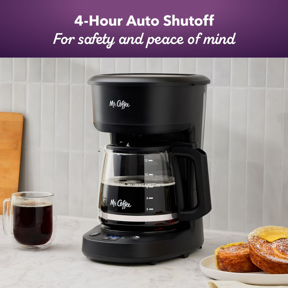 Mr. Coffee Programmable Coffee Maker, 12-Cup Coffee Maker, Black