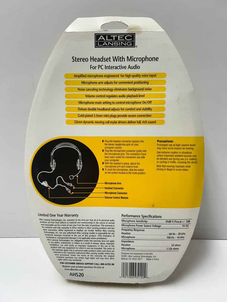 NIP Altec Lansing Stereo Headset With Microphone for PC Interactive Audio AHS20