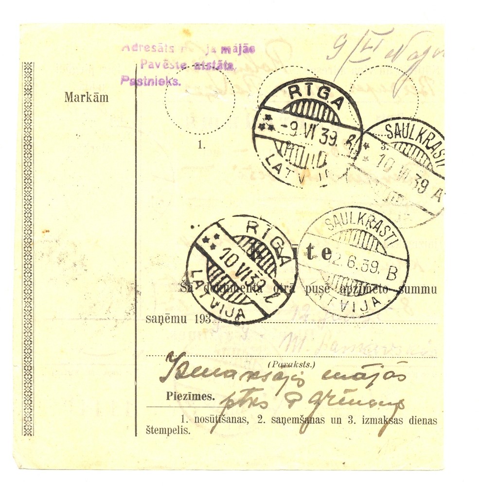LATVIA-1939-TELEGRAPHIC DOC. F/VF