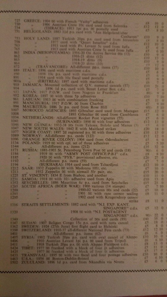 A Rigby Postal History Auction Catalogue . 1966