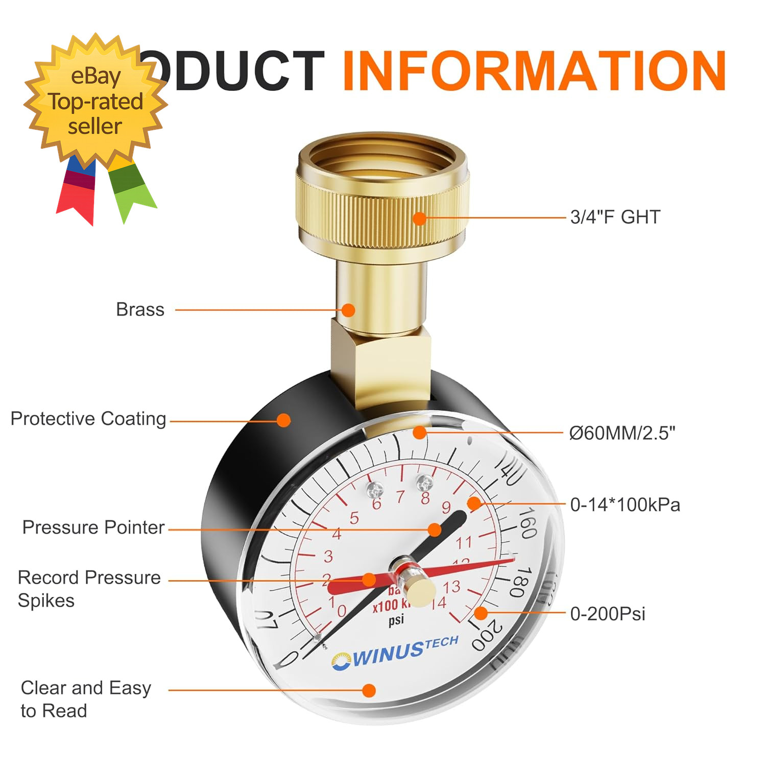 Water Pressure Gauge Female Gauge Water Pressure Test Gauge for Home Dial