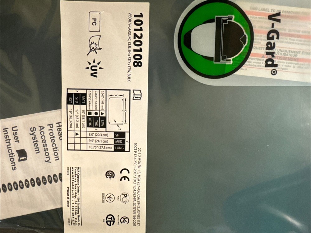 MSA 10115843 V-Gard Visor Face-shield Polycarbonate GREEN - Replacement