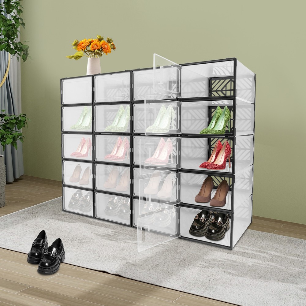 20 Pack Clear Plastic Shoe Boxes With Lids Stackable Storage Containers Organize