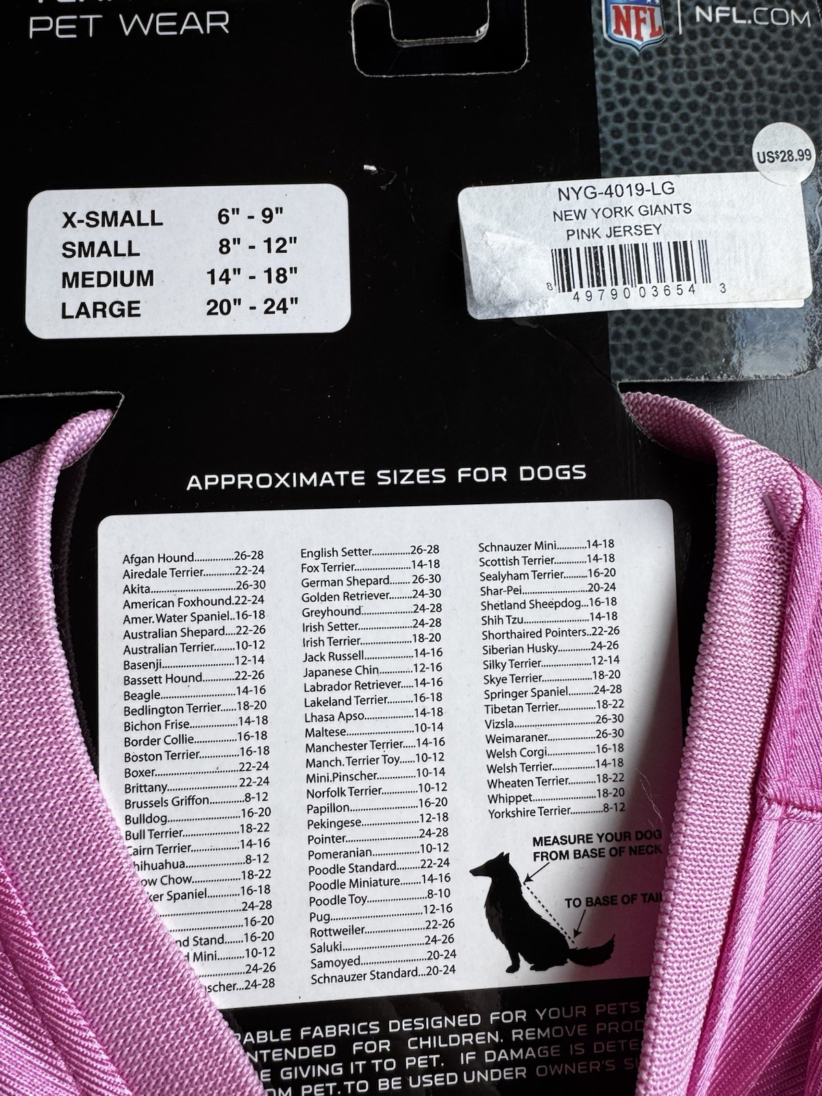 NFL Pink Jersey for DOG (L) Pet Apparel Shirts New York Giants Football Jerseys