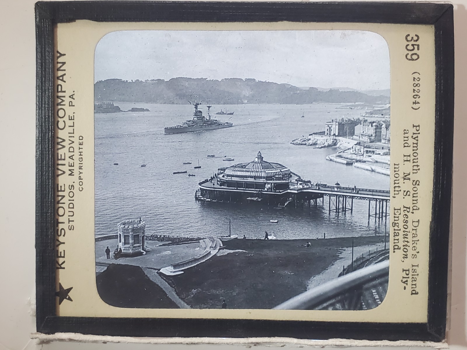 Plymouth Sound/Harbor, Drake's Island, England c1920's Magic Lantern Glass Slide