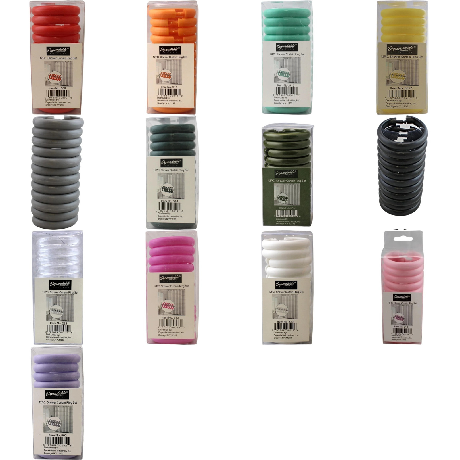 12 Plastic Shower Curtain Rings O Hooks Snap Lock Fits Standard Rod