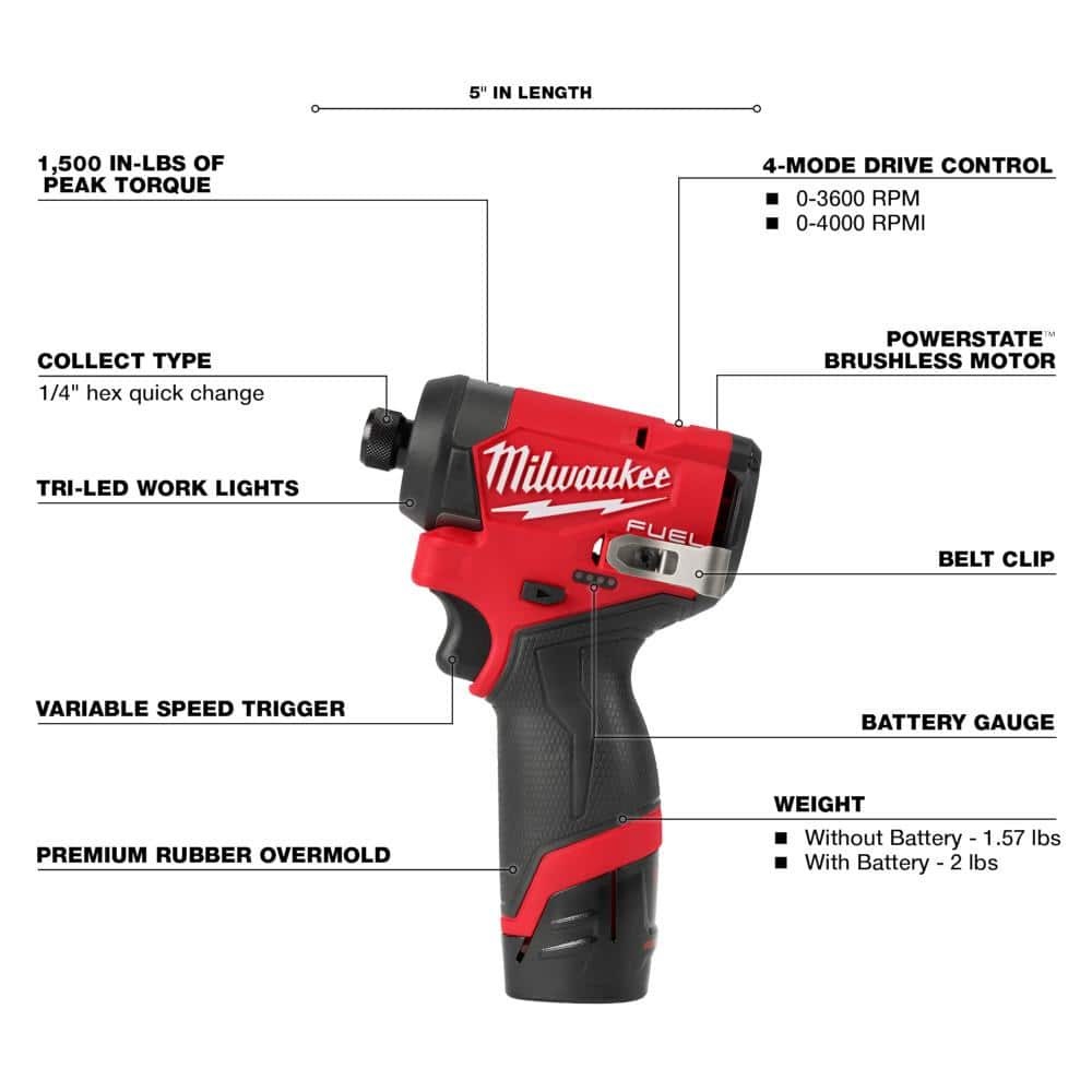 Milwaukee 3497-22 M12 FUEL Impact Driver And Hammer Drill 2-Tool Combo Kit 12V