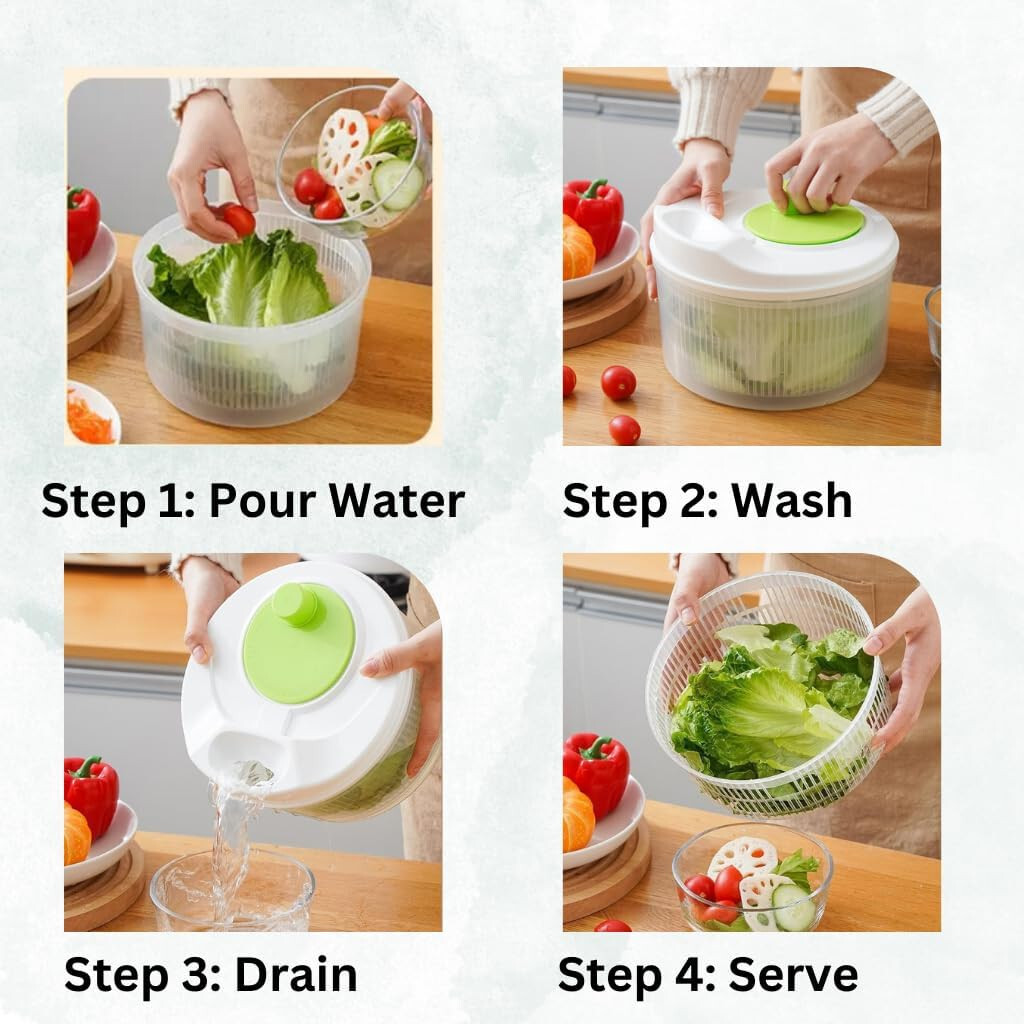 BN-LINK 3L Salad Spinner with Drain, Quick and Easy Multi-Use Lettuce Spinner