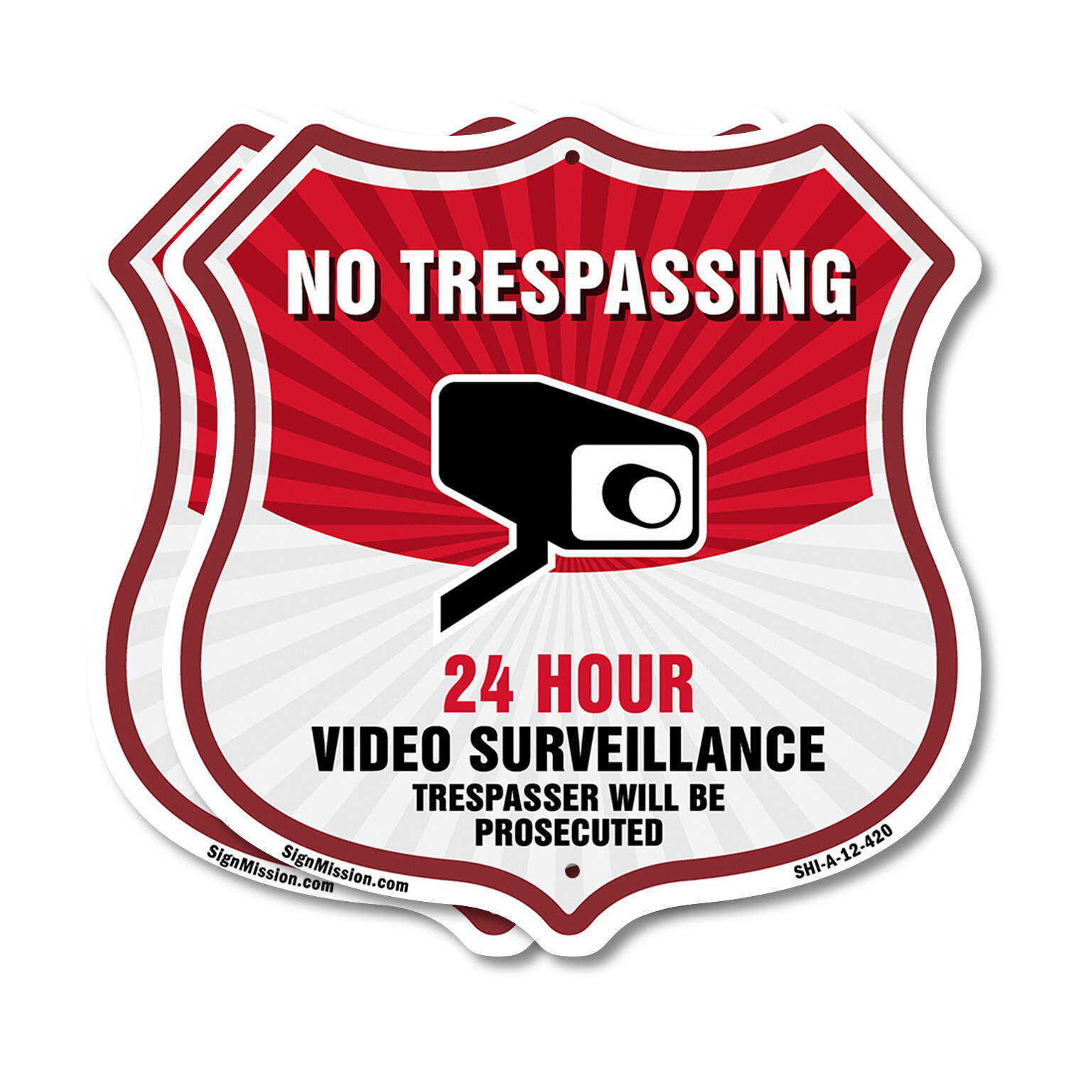 No Trespassing Shield Sign 24 Hour Video Surveillance Trespa Shield Shaped Sign